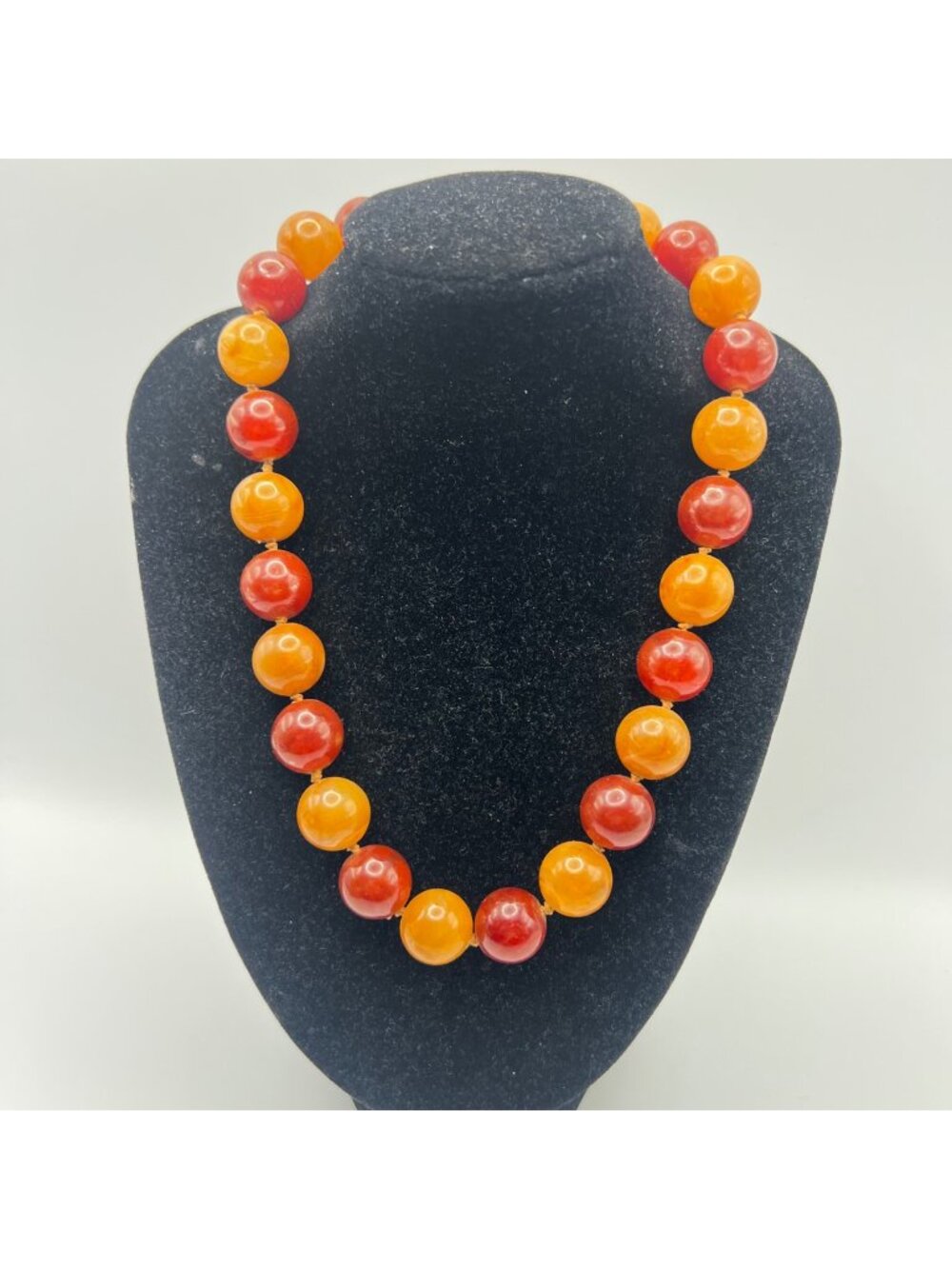 Vintage Butterscotch Cherry Amber Look Marbled Resin Bead Necklace Knotted